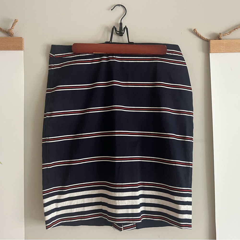 J. Crew Blue and White Pencil Skirt Knee-Length Work